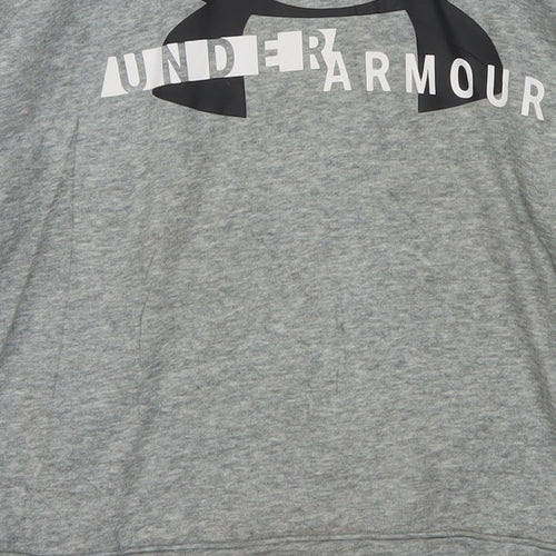 Under Armour Women Grey Pullover Hoodie Medium Logo Print Cotton Blend