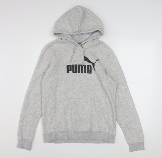 Puma Women Grey Pullover Hoodie Size 14 Graphic Logo Hooded Sweatshirt