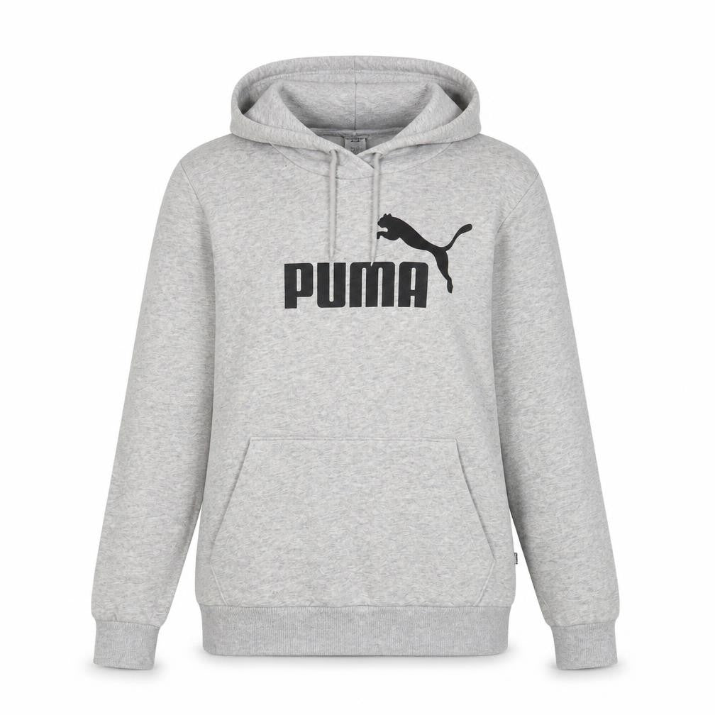 Front view of Puma Women Grey Pullover Hoodie, size 14, Graphic Logo Hooded Sweatshirt