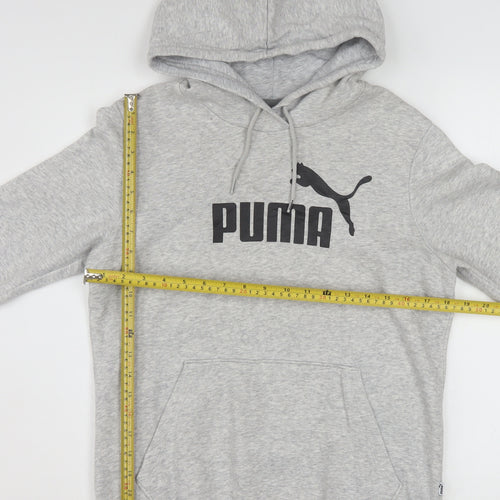 Puma Women Grey Pullover Hoodie Size 14 Graphic Logo Hooded Sweatshirt