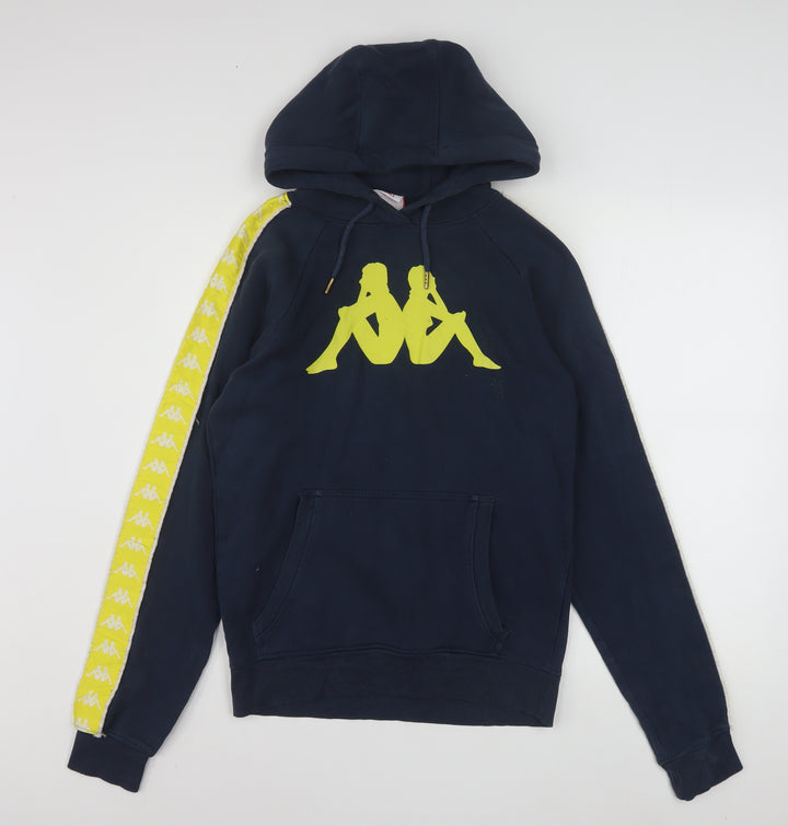 Kappa Men’s Blue XS Pullover Hoodie with Logo and Yellow Tape Detail