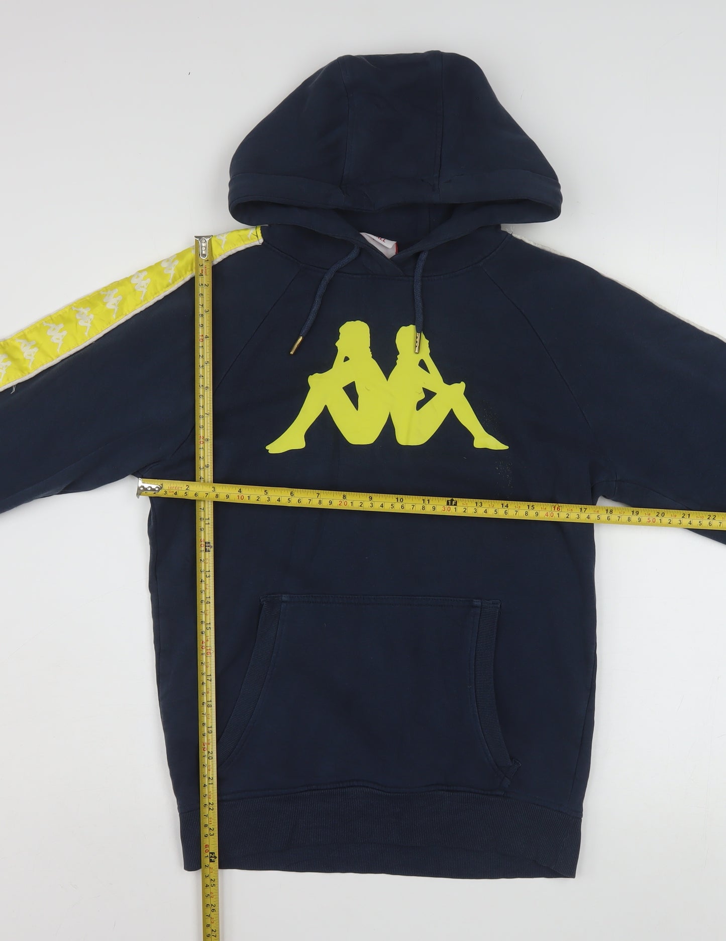 Kappa Men’s Blue XS Pullover Hoodie with Logo and Yellow Tape Detail