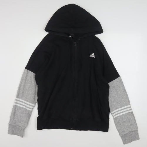 Adidas Women Black Grey Full Zip Hoodie Size 18 L Hooded Sweatshirt