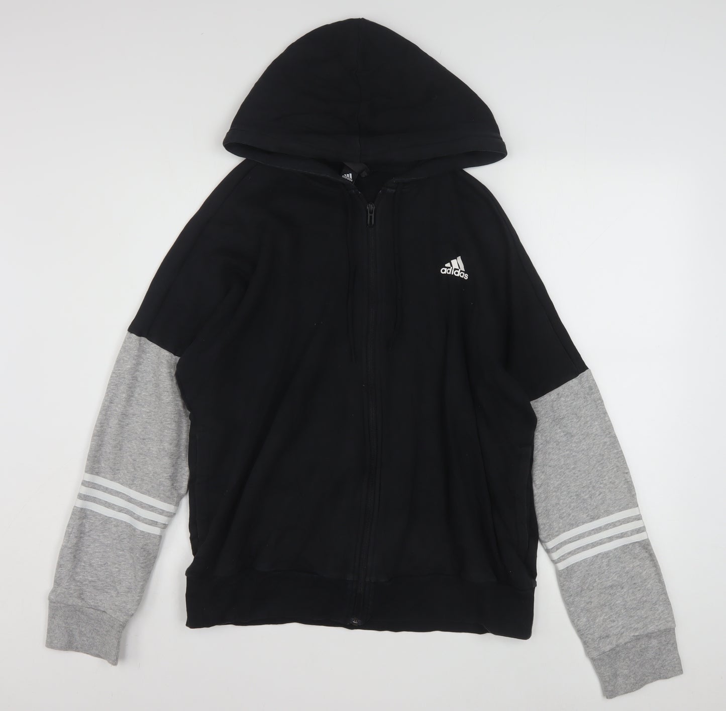 Adidas Women Black Grey Full Zip Hoodie Size 18 L Hooded Sweatshirt