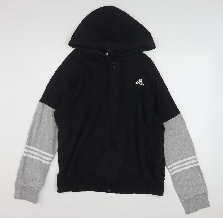 Adidas Women Black Grey Full Zip Hoodie Size 18 L Hooded Sweatshirt