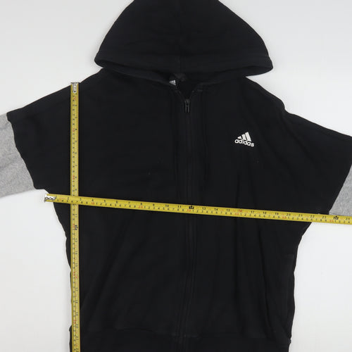 Adidas Women Black Grey Full Zip Hoodie Size 18 L Hooded Sweatshirt