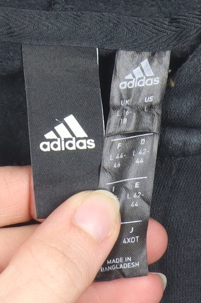 Adidas Women Black Grey Full Zip Hoodie Size 18 L Hooded Sweatshirt