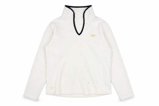 Front view of Ellesse women’s white fleece pullover sweatshirt, size UK 12