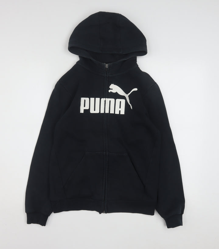 Puma Boys Black Full Zip Hoodie 11-12 Years Fleece Sweatshirt