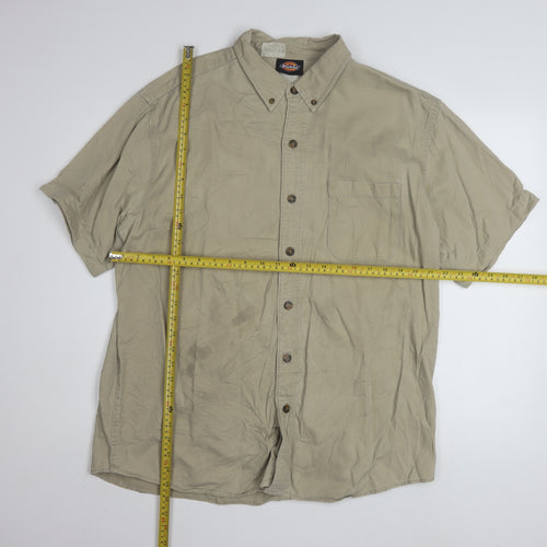 Dickies Men's Beige XL Button-Up Short Sleeve Cotton Shirt