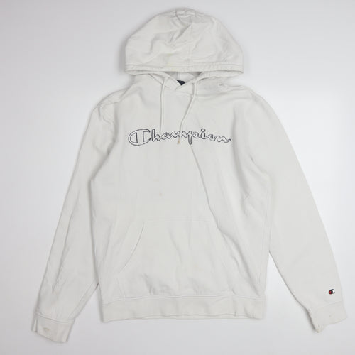 Champion Men's White Medium Pullover Hoodie Embroidered Logo Classic Fit