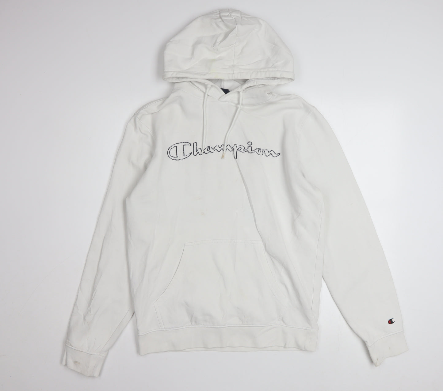 Champion Men's White Medium Pullover Hoodie Embroidered Logo Classic Fit