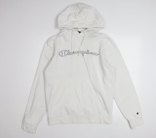 Champion Men's White Medium Pullover Hoodie Embroidered Logo Classic Fit