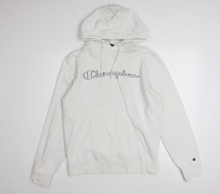 Champion Men's White Medium Pullover Hoodie Embroidered Logo Classic Fit
