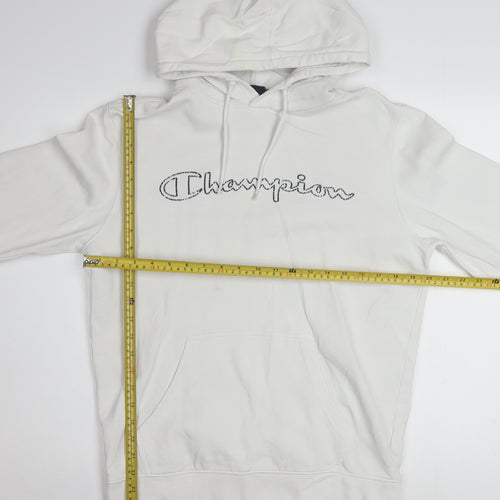 Champion Men's White Medium Pullover Hoodie Embroidered Logo Classic Fit