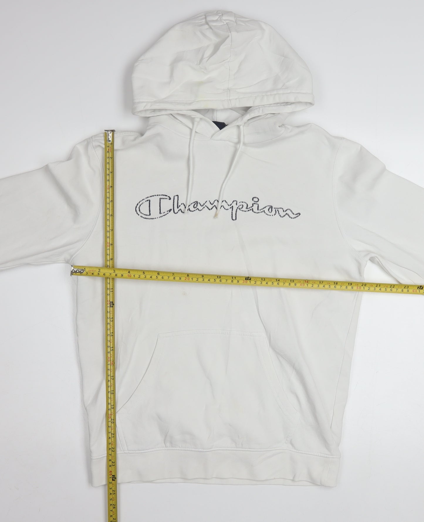 Champion Men's White Medium Pullover Hoodie Embroidered Logo Classic Fit