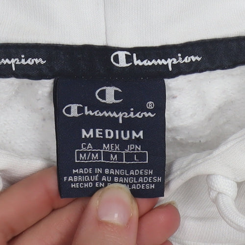 Champion Men's White Medium Pullover Hoodie Embroidered Logo Classic Fit