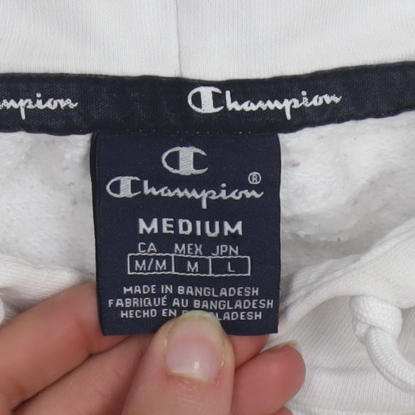 Champion Men's White Medium Pullover Hoodie Embroidered Logo Classic Fit