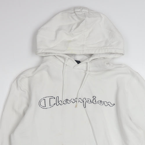 Champion Men's White Medium Pullover Hoodie Embroidered Logo Classic Fit