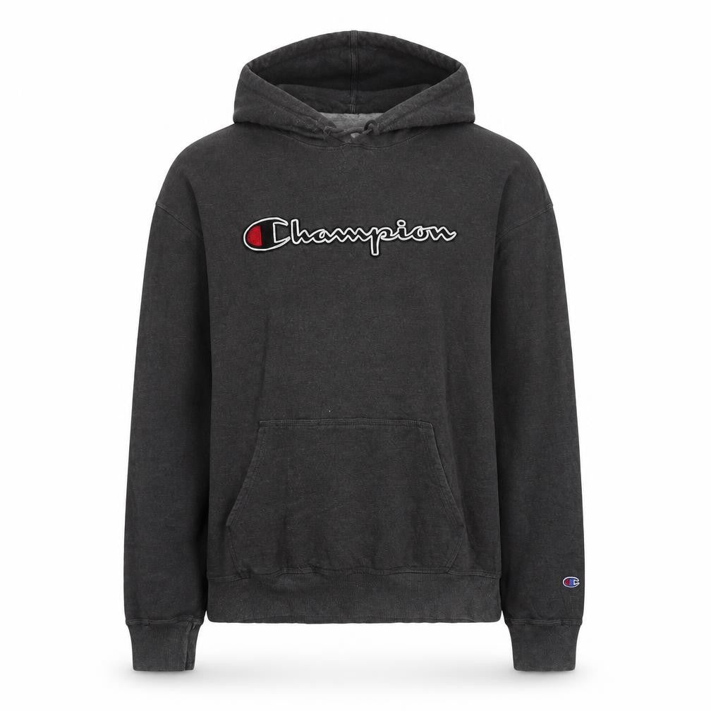 Front view of Champion Men's Black XL Pullover Hoodie with Logo Design