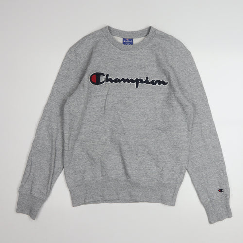 Champion Men Grey Small Pullover Sweatshirt Logo Crew Neck Classic