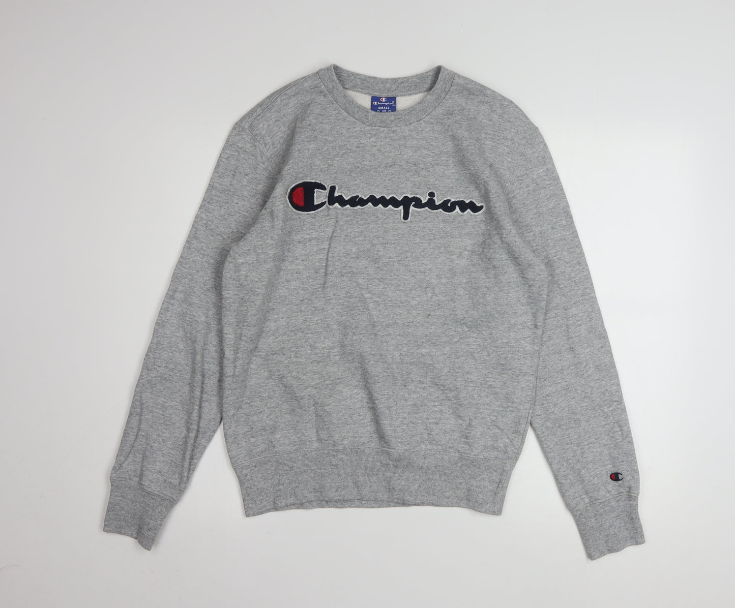 Champion Men Grey Small Pullover Sweatshirt Logo Crew Neck Classic