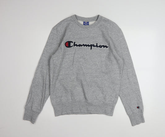 Champion Men Grey Small Pullover Sweatshirt Logo Crew Neck Classic