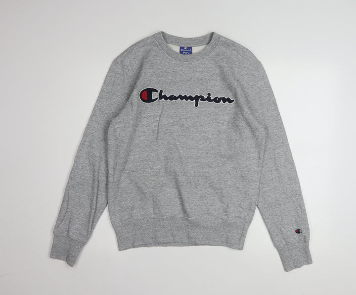 Champion Men Grey Small Pullover Sweatshirt Logo Crew Neck Classic