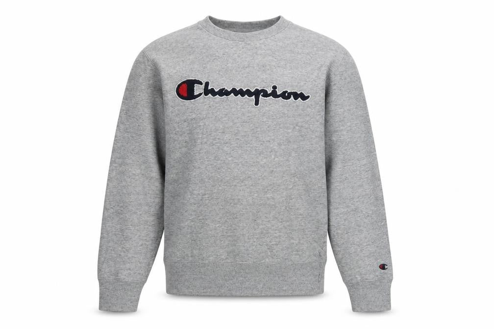 Front view of Champion Men Grey Small Pullover Sweatshirt Logo Crew Neck Classic