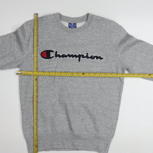 Champion Men Grey Small Pullover Sweatshirt Logo Crew Neck Classic