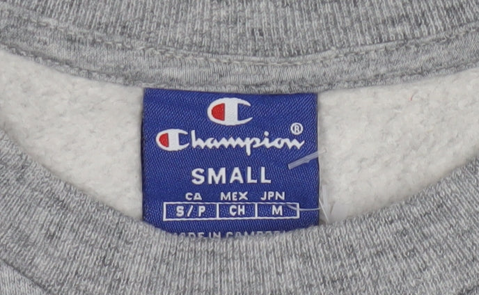 Champion Men Grey Small Pullover Sweatshirt Logo Crew Neck Classic