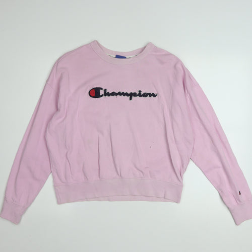 Champion Womens Pink Small Pullover Sweatshirt Cotton Logo Casual