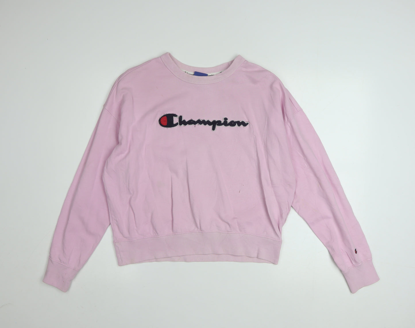 Champion Womens Pink Small Pullover Sweatshirt Cotton Logo Casual