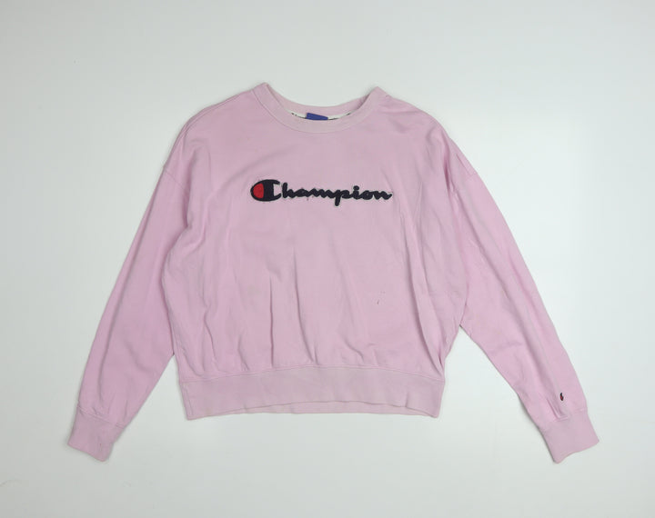 Champion Womens Pink Small Pullover Sweatshirt Cotton Logo Casual