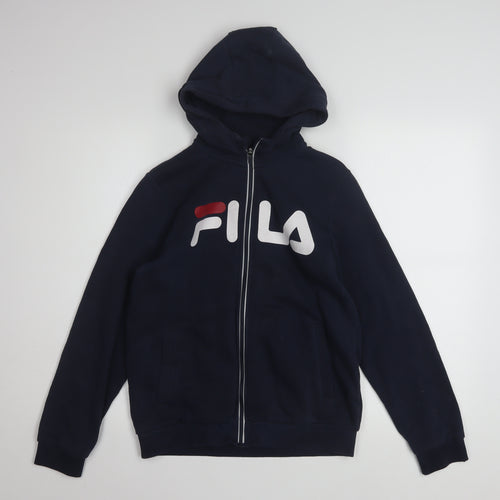 Fila Boys Navy Blue Full Zip Hoodie 158-164cm Logo Cotton Blend