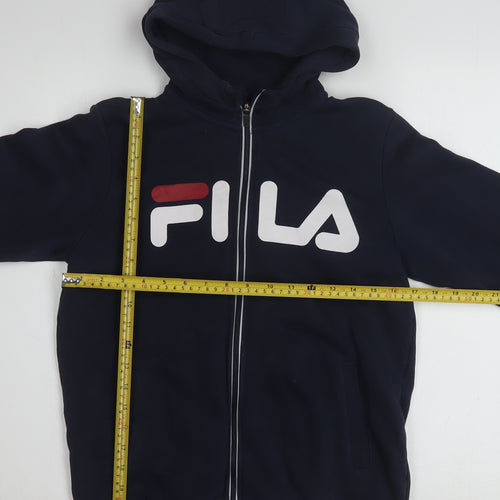 Fila Boys Navy Blue Full Zip Hoodie 158-164cm Logo Cotton Blend