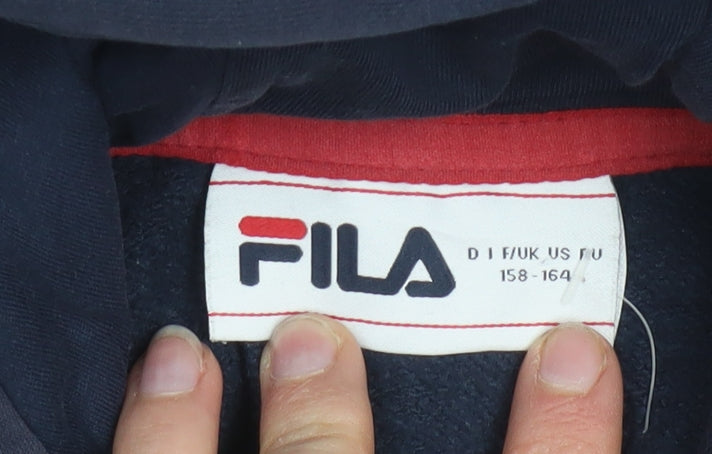 Fila Boys Navy Blue Full Zip Hoodie 158-164cm Logo Cotton Blend