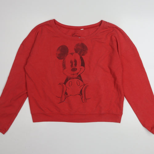 Disney Women Red Mickey Mouse Pullover Sweatshirt Size S Cotton Blend
