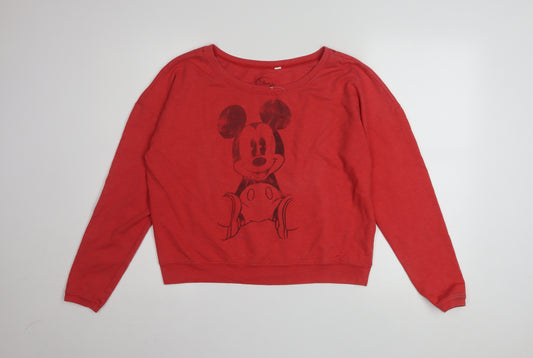 Disney Women Red Mickey Mouse Pullover Sweatshirt Size S Cotton Blend