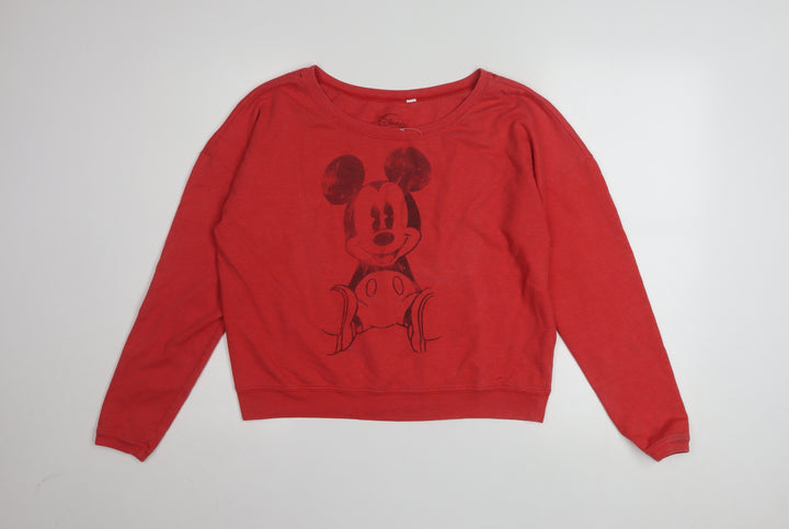 Disney Women Red Mickey Mouse Pullover Sweatshirt Size S Cotton Blend