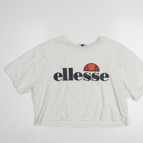 Ellesse Womens White Cropped Logo T-Shirt UK 14