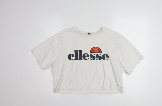 Ellesse Womens White Cropped Logo T-Shirt UK 14
