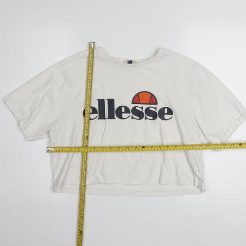 Ellesse Womens White Cropped Logo T-Shirt UK 14