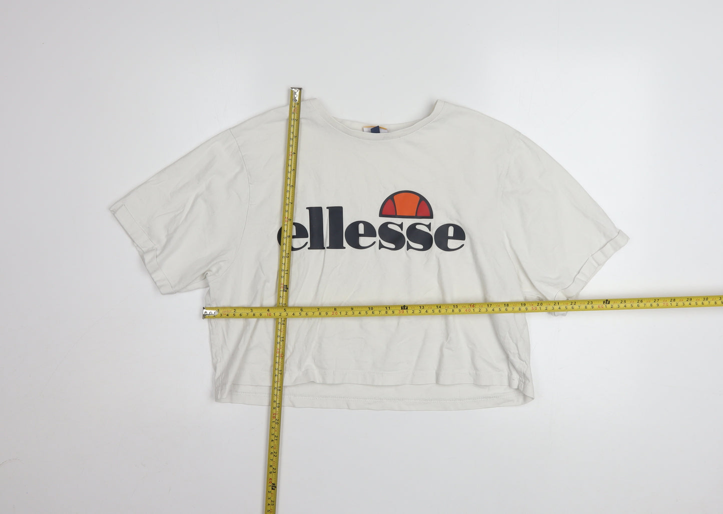 Ellesse Womens White Cropped Logo T-Shirt UK 14