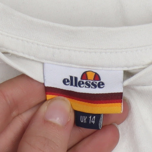 Ellesse Womens White Cropped Logo T-Shirt UK 14