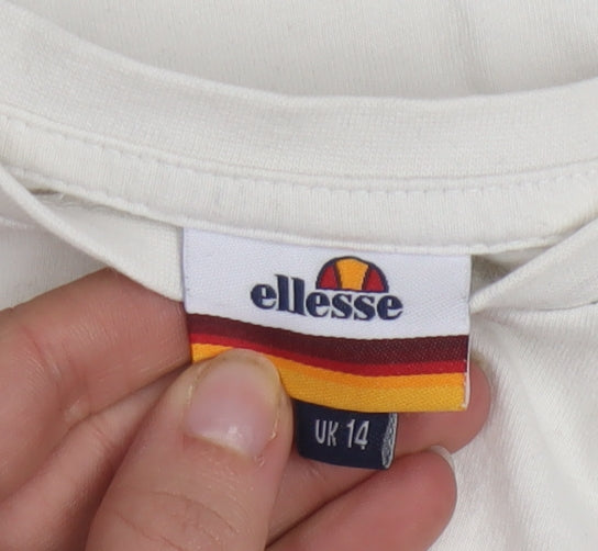 Ellesse Womens White Cropped Logo T-Shirt UK 14