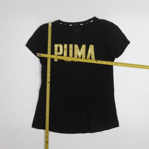 Puma Womens Black Gold Logo T-Shirt Small Short Sleeve Cotton