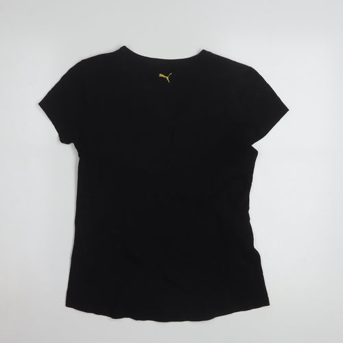 Puma Womens Black Gold Logo T-Shirt Small Short Sleeve Cotton