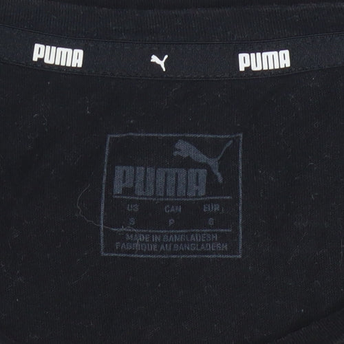Puma Womens Black Gold Logo T-Shirt Small Short Sleeve Cotton