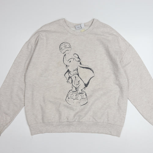 Disney Women Beige Dumbo Sweatshirt Size M 12/14 Crew Neck Pullover